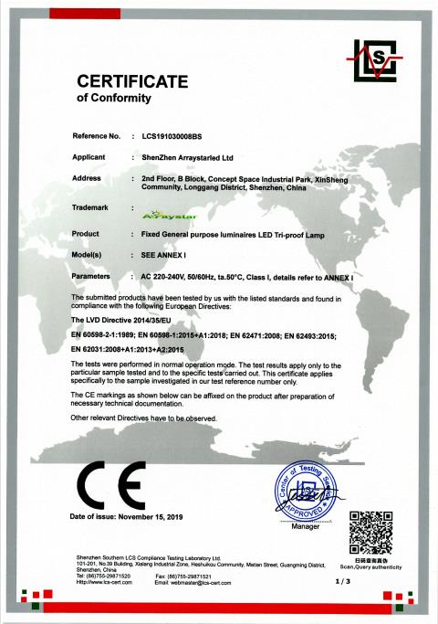 LVD Certification for 3P Tri-pr 