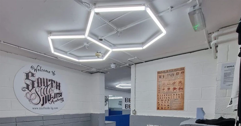 55W Hexagon Garage Light Honeycomb LED Ceiling Lighting System for Car Detailing Workshop