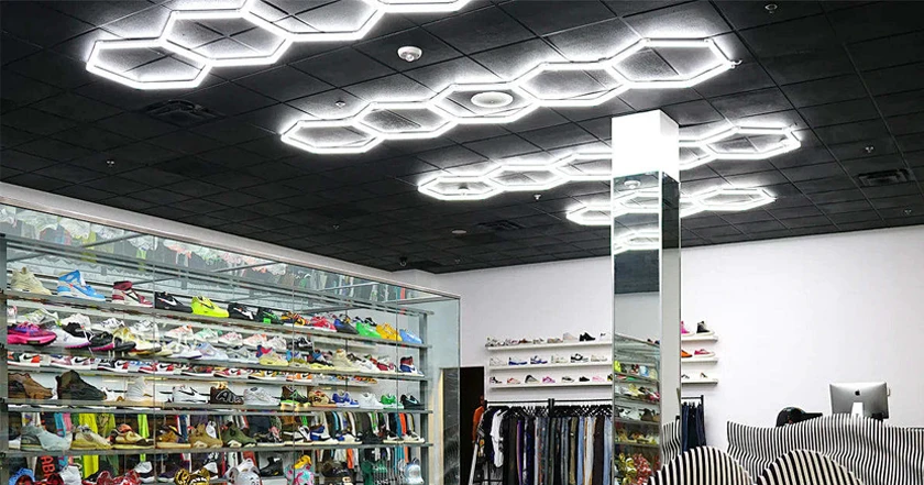 130W Hexagon Garage Light Honeycomb LED Ceiling Lighting System for Car Detailing Workshop