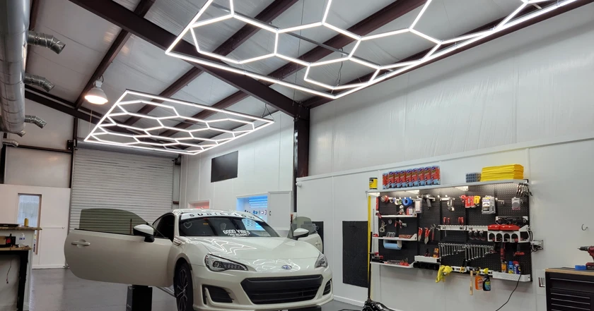 315W Hexagon Garage Light Honeycomb LED Ceiling Lighting System for Car Detailing Workshop ART-CL14-W-AW-220V110V