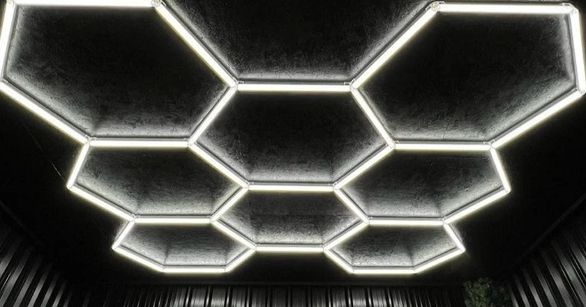 365W Hexagon Garage Light Honeycomb LED Ceiling Lighting System for Car Detailing Workshop