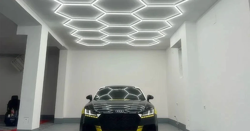340W Hexagon Garage Light Honeycomb LED Ceiling Lighting System for Car Detailing Workshop