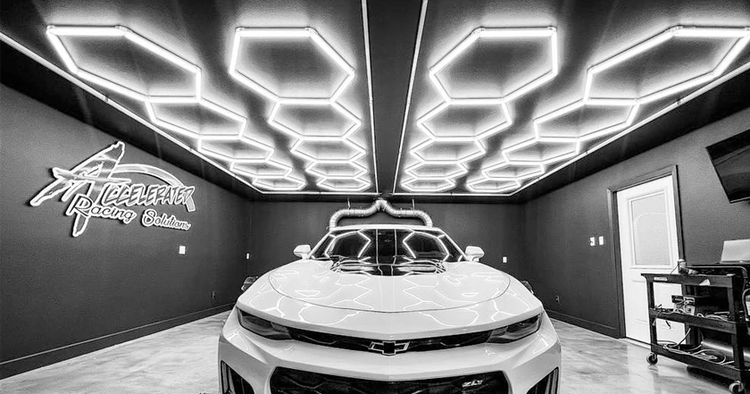 130W Hexagon Garage Light Honeycomb LED Ceiling Lighting System for Car Detailing Workshop