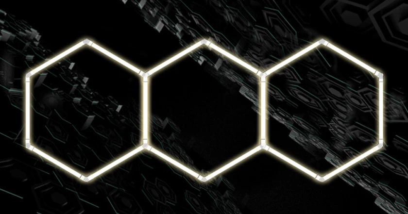 96W Hexagon Garage Light Honeycomb LED Ceiling Lighting System for Car Detailing Workshop