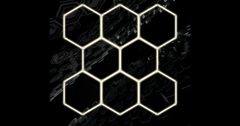 210W Hexagon Garage Light Honeycomb LED Ceiling Lighting System for Car Detailing Workshop