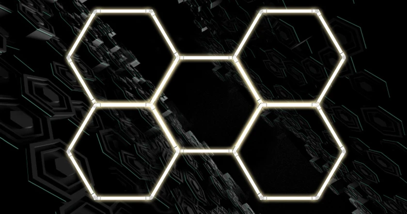 144W Hexagon Garage Light Honeycomb LED Ceiling Lighting System for Car Detailing Workshop