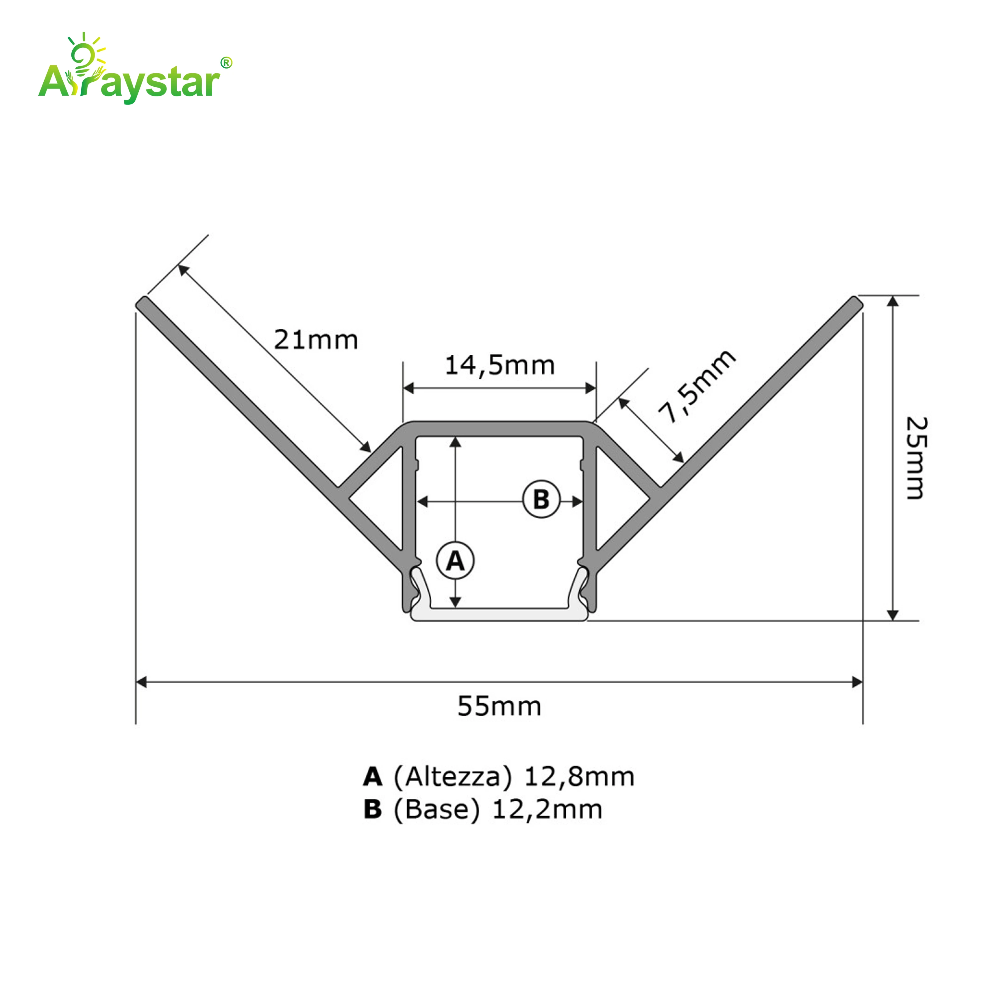 ART-AL5525 Silver Trimless Recessed Plaster-in Internal Corner Aluminum Profile with Diffuser Cover for LED Strip Lights (1M/2M)