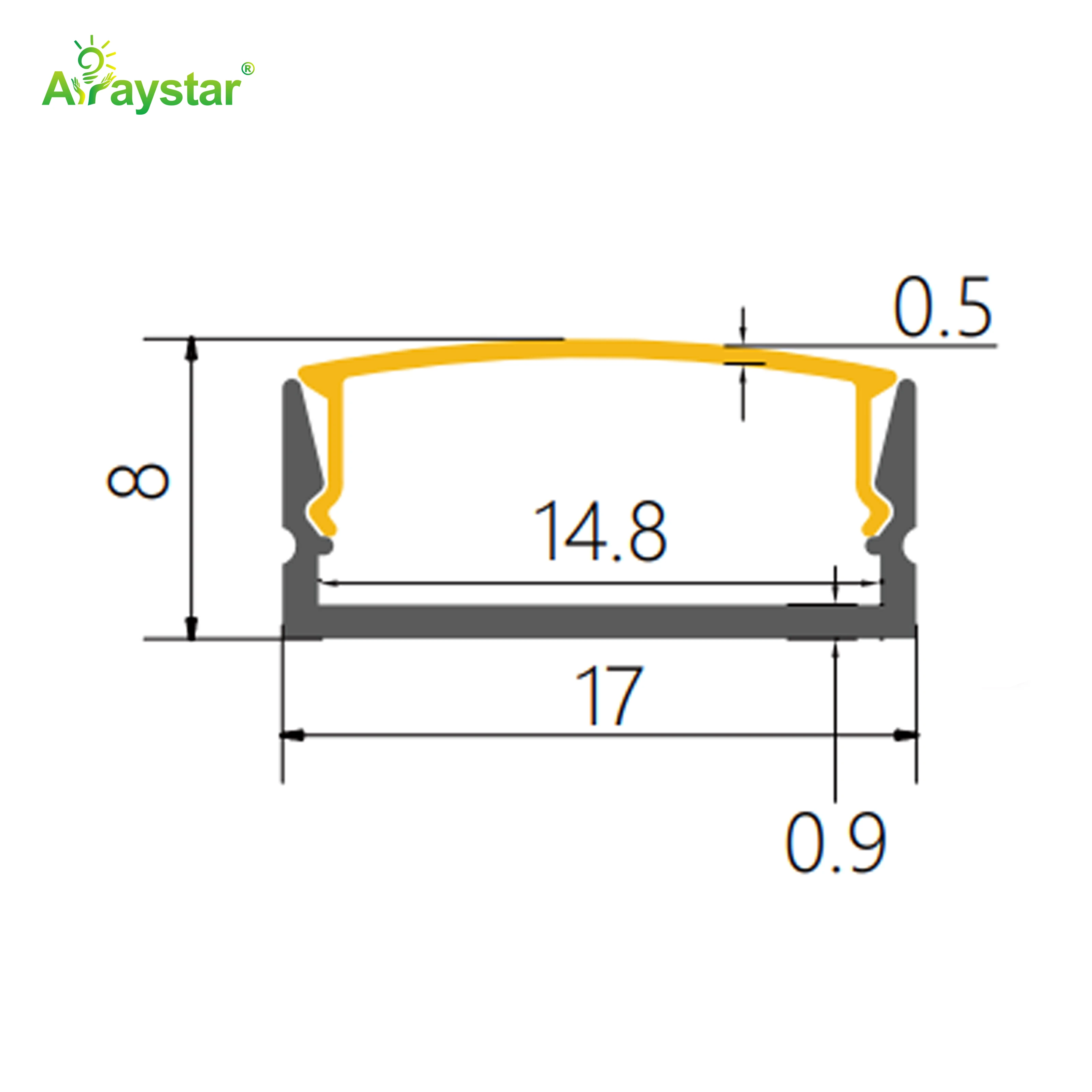 ART-1708 Silver Color Aluminum Profile LED Channel with Cover, End Caps, and Mounting Clips