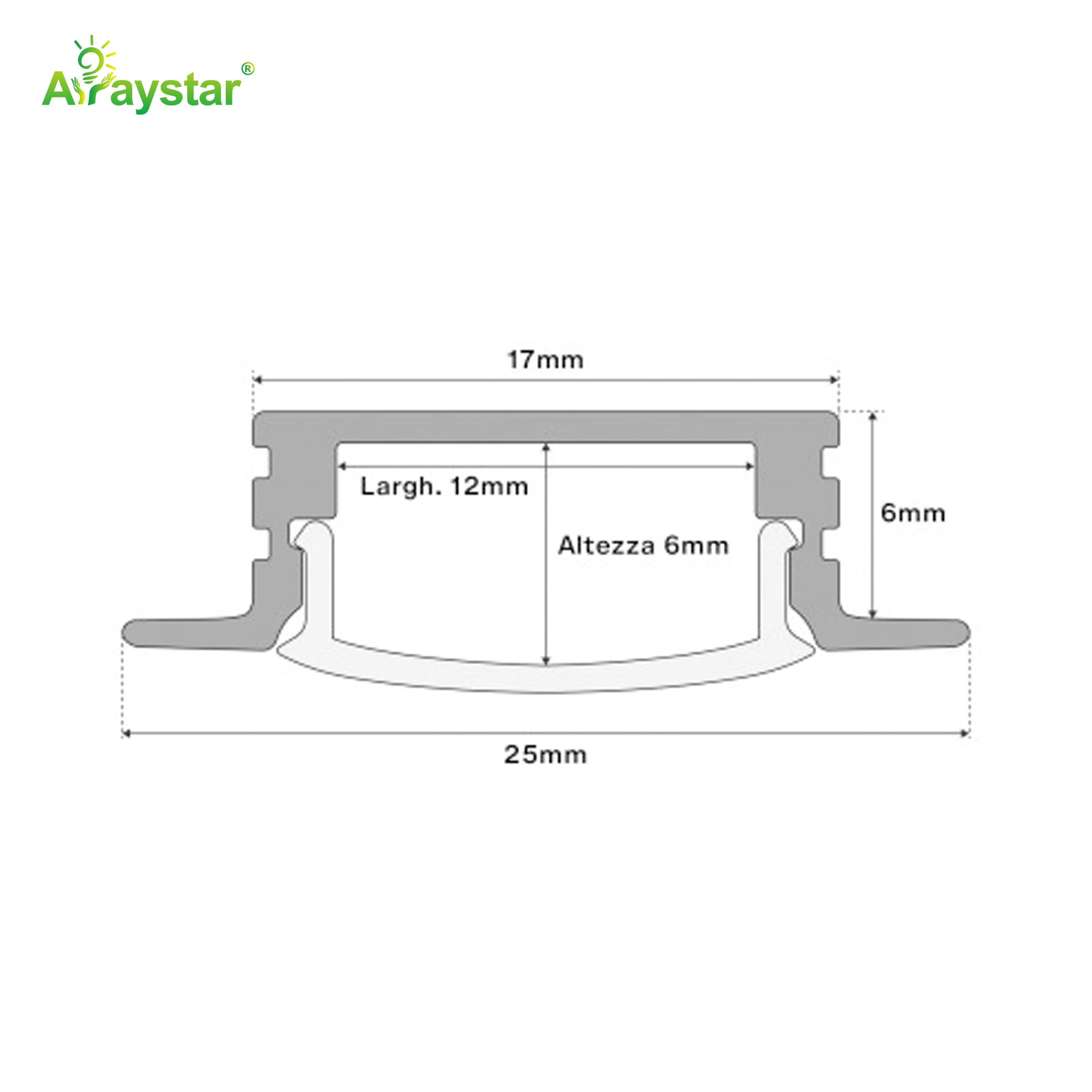 ART-AL2506 Silver Recessed Aluminum Profile with Flange and Diffuser Cover for LED Strip Lights (1M/2M)