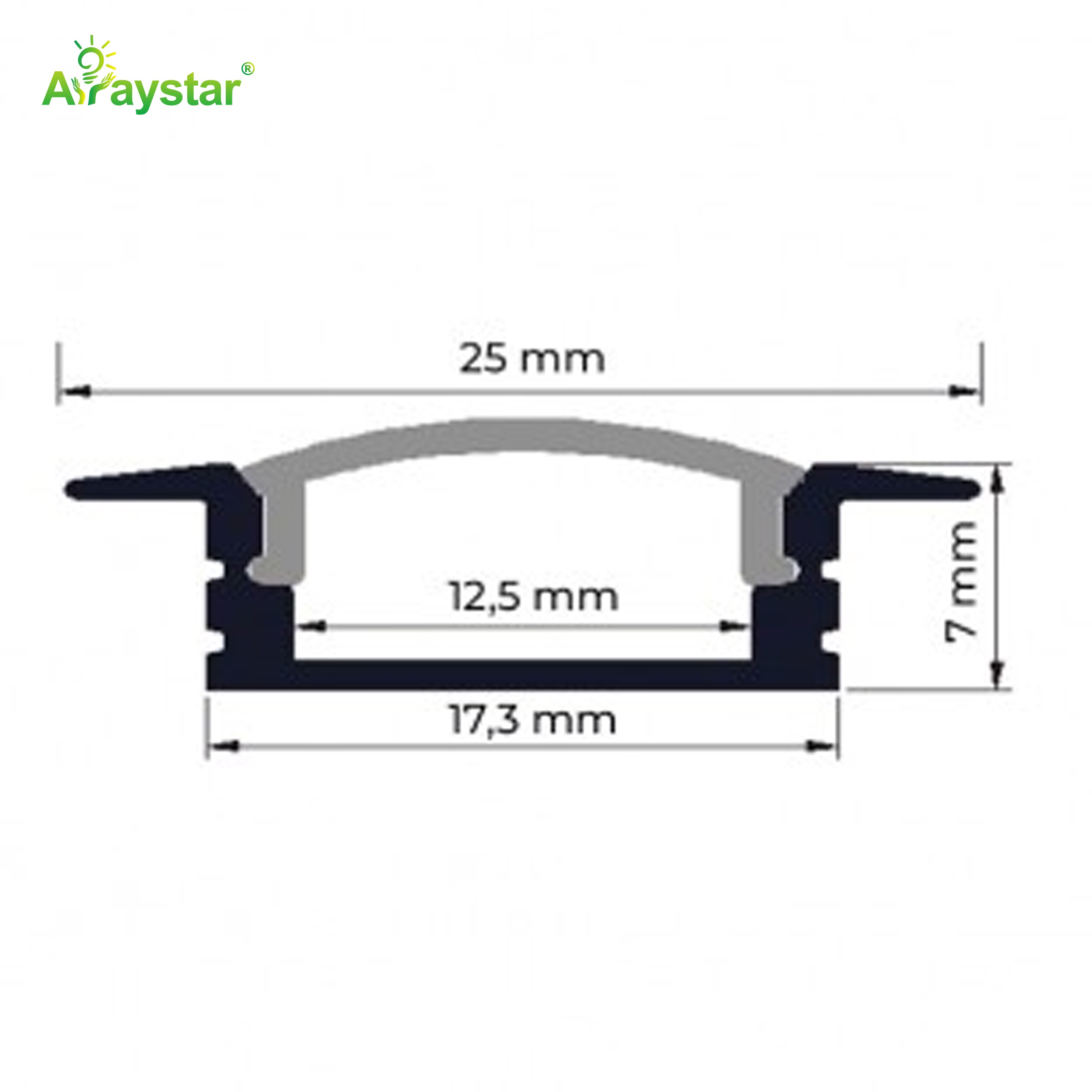 ART-AL2507 Silver Recessed Aluminum Profile with Flange and Diffuser Cover for LED Strip Lights (1M/2M)