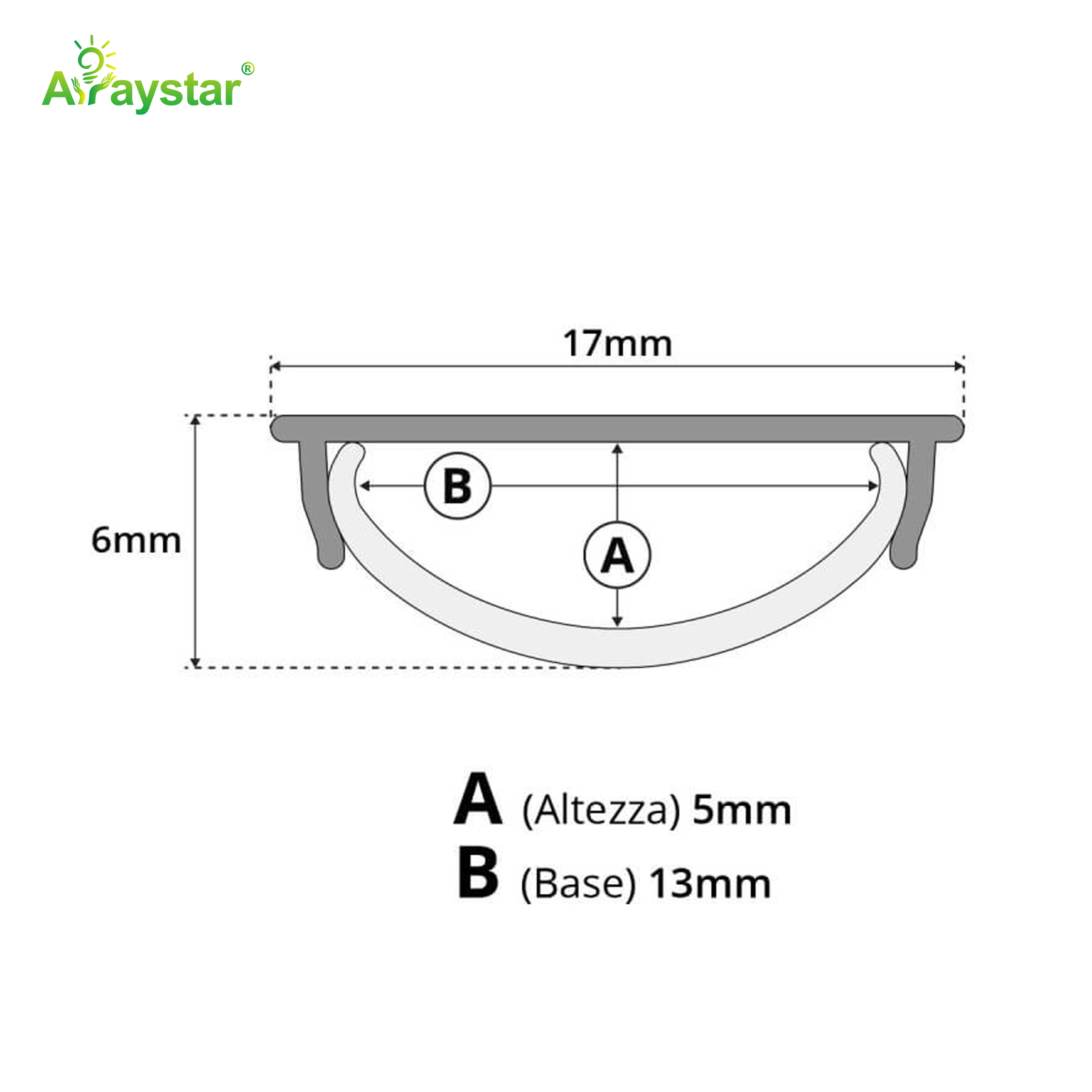 ART-R1706 Silver Slim Aluminum Profile with Curved Diffuser for LED Strip Lights, Surface Mount Shallow LED Channel with End Caps and Mounting Clips (1-Meter / 2-Meter Options)