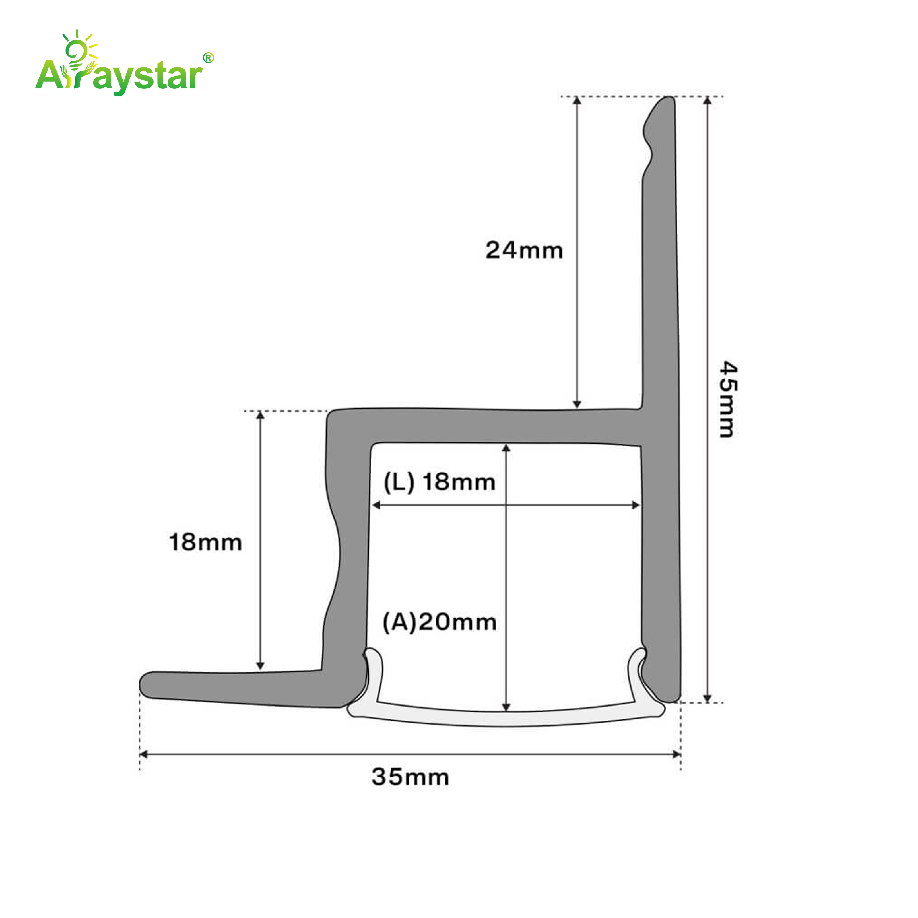 ART-LP4535 Silver Aluminum Profile with Diffuser for LED Strip Lights, Wall/Step Mount LED Channel with End Caps and Mounting Clips (1-Meter / 2-Meter Options)
