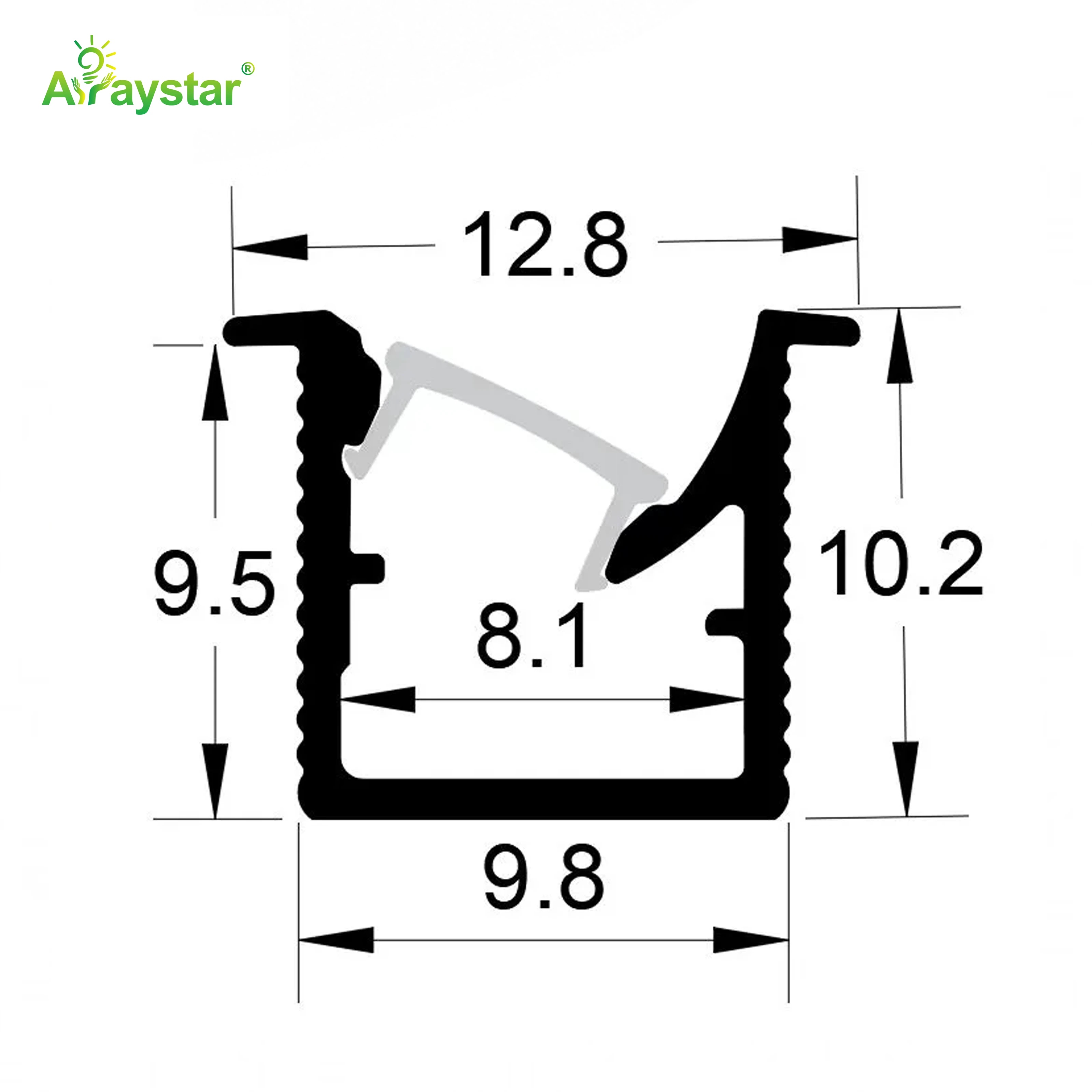 ART-1310 Asymmetric Aluminum LED Profile Channel with Angled Reflector and Diffuser Lens for 8mm LED Strip Lights, Wall Washing Surface Mounted