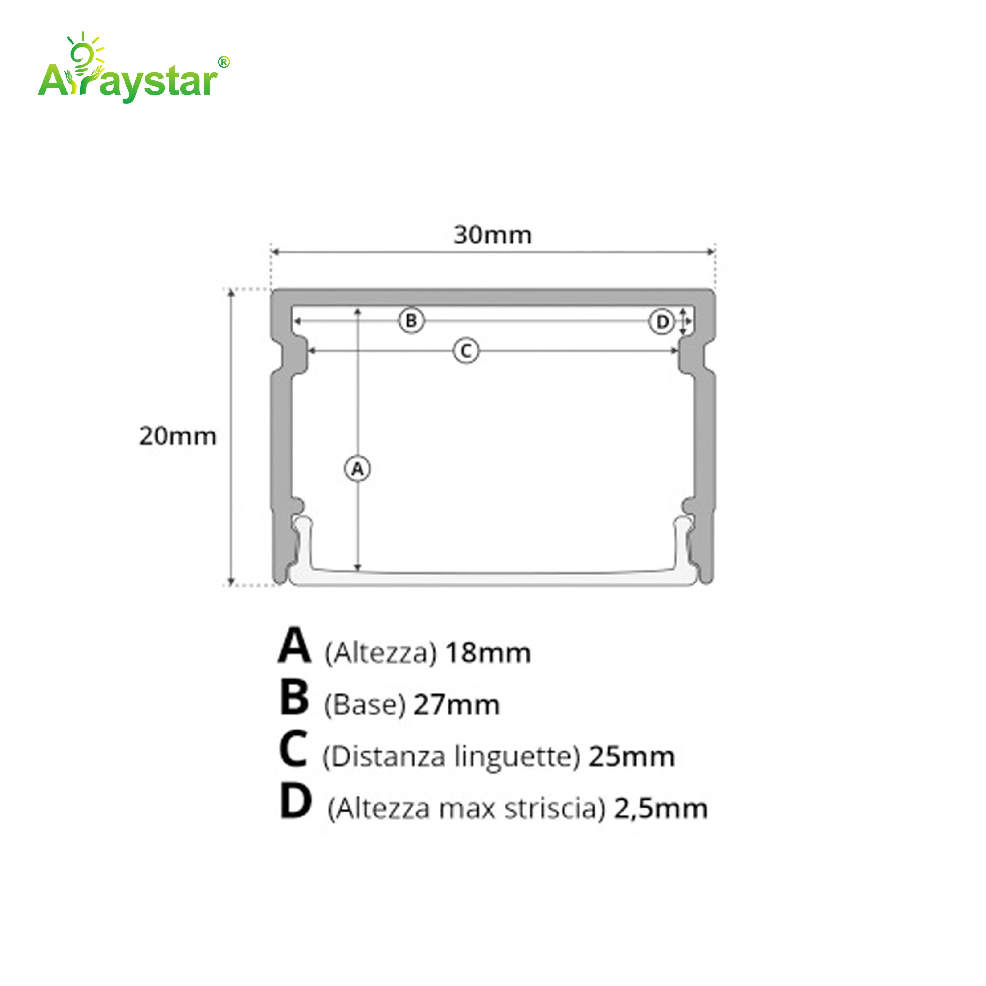 ART-AL2506 Silver Recessed Aluminum Profile with Flange and Diffuser Cover for LED Strip Lights (1M/2M)