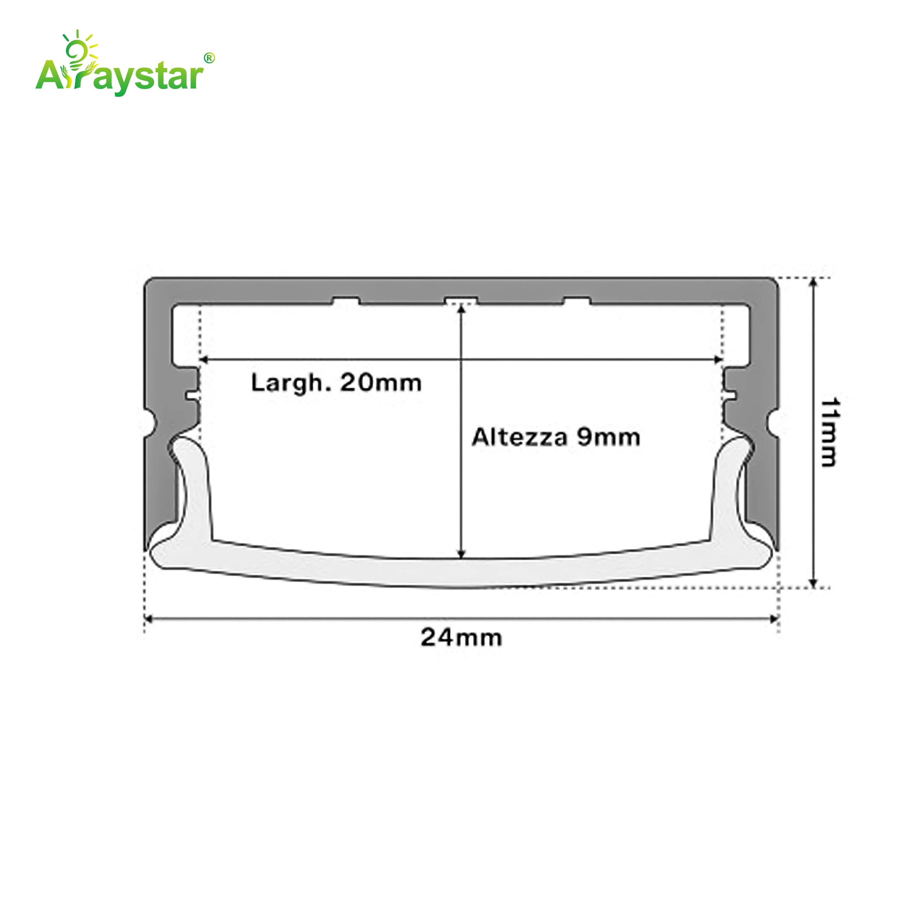 ART-2411 Silver Aluminum Profile with Diffuser Cover for LED Strip Lights (1M/2M)