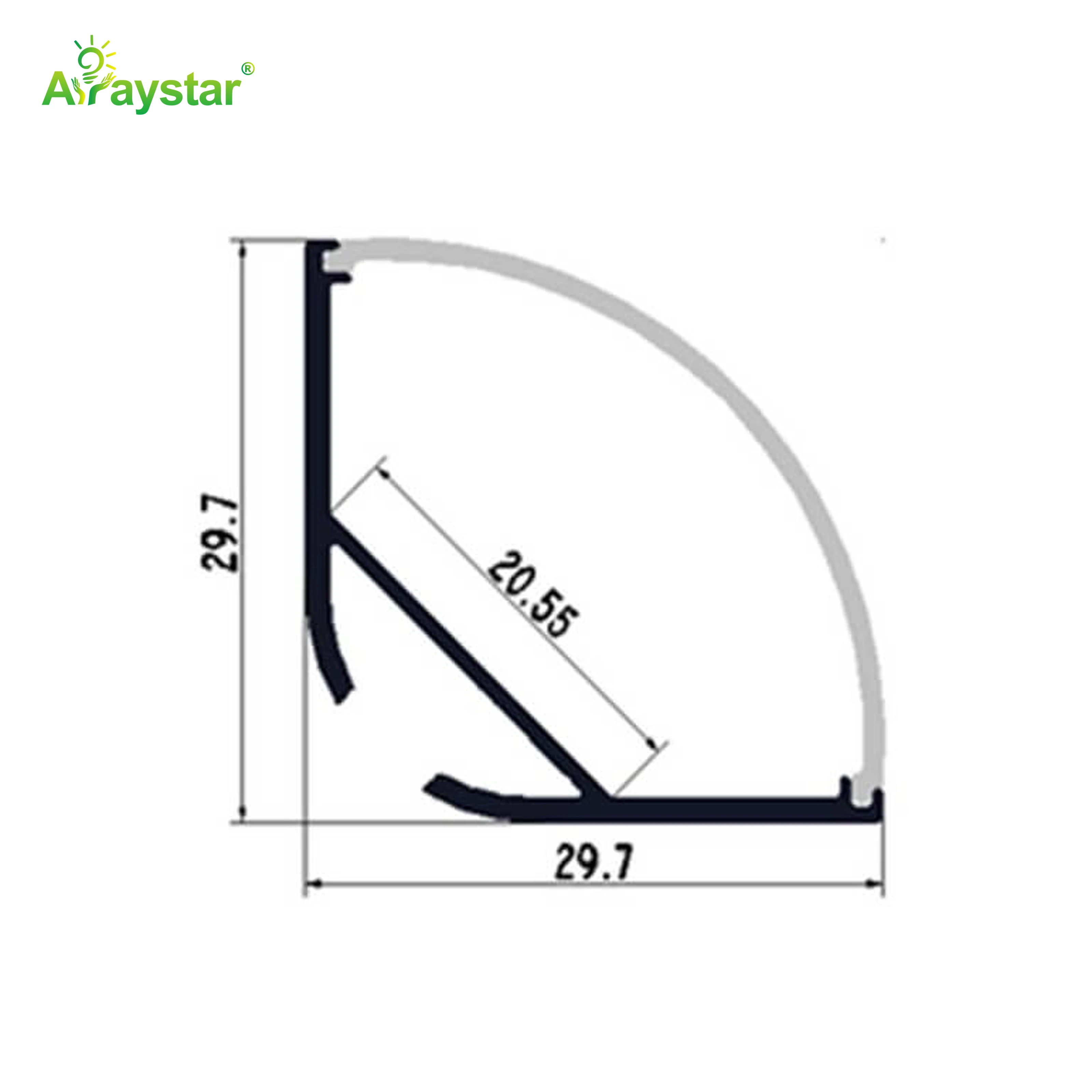 ART-LP03030 Silver Corner Aluminum Profile with Round Diffuser Cover for LED Strip Lights (1M/2M)