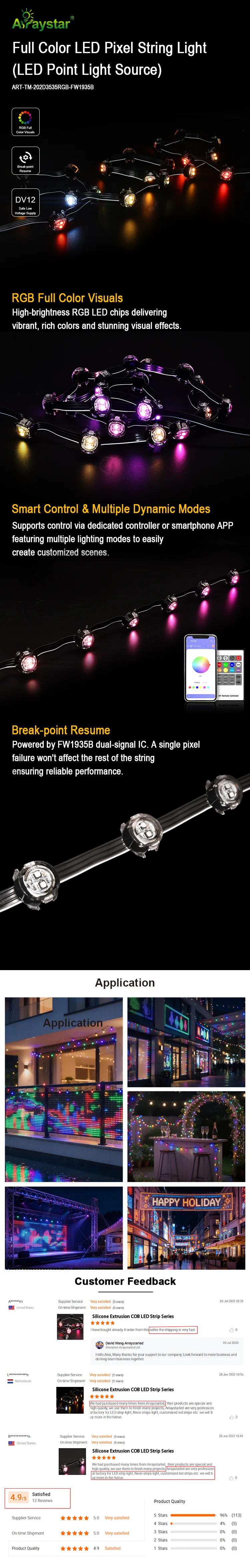 Full Color LED Pixel String Light ART-TM-202D3535RGB-FW1935B