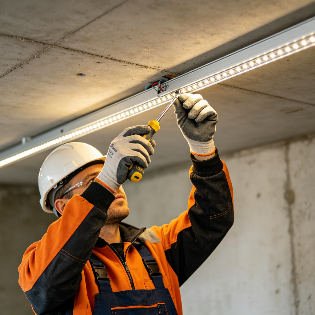 Professional LED strip installation in aluminum ceiling channels