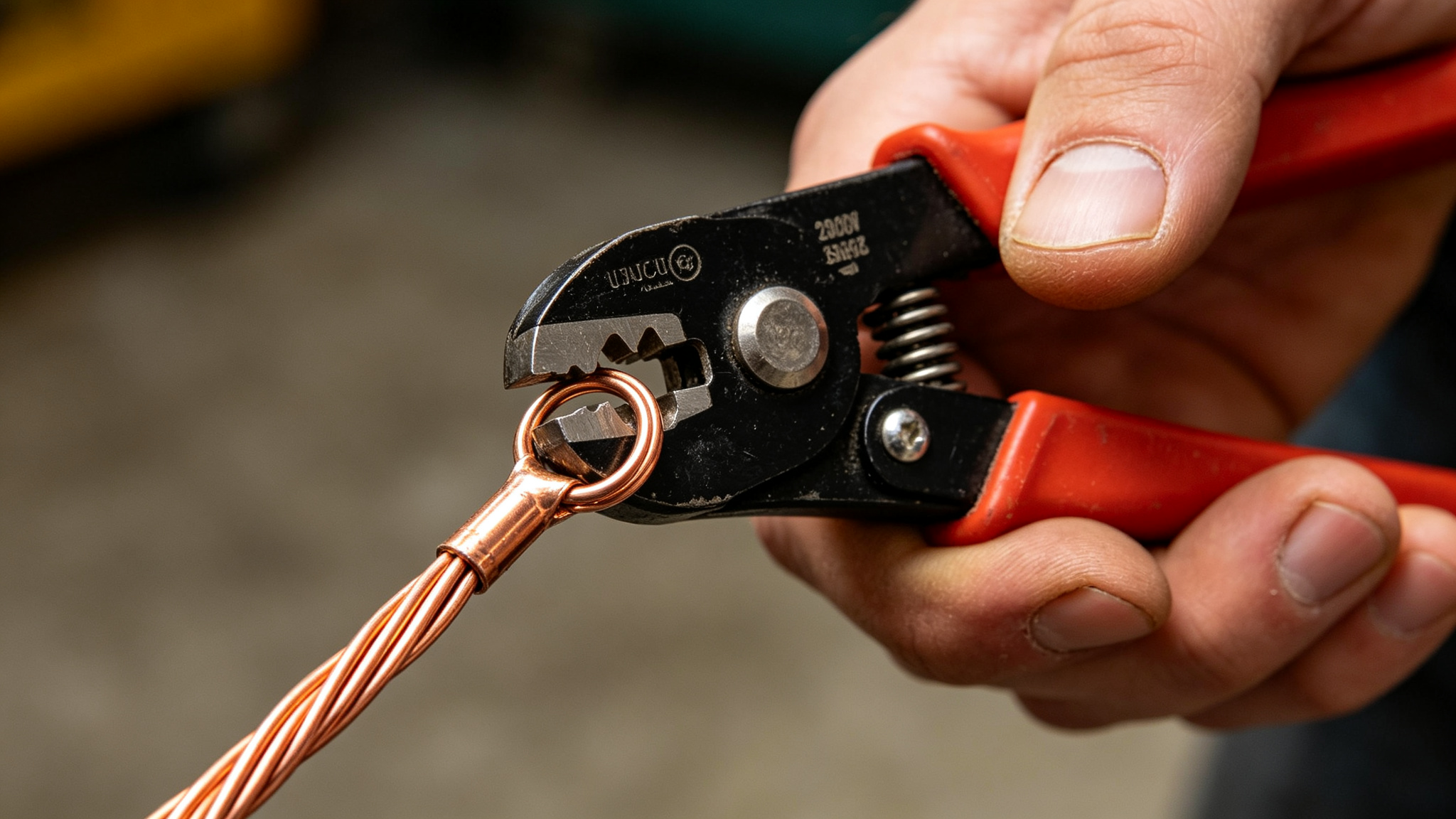 Hand crimping a ring terminal onto thick gauge stranded copper wire