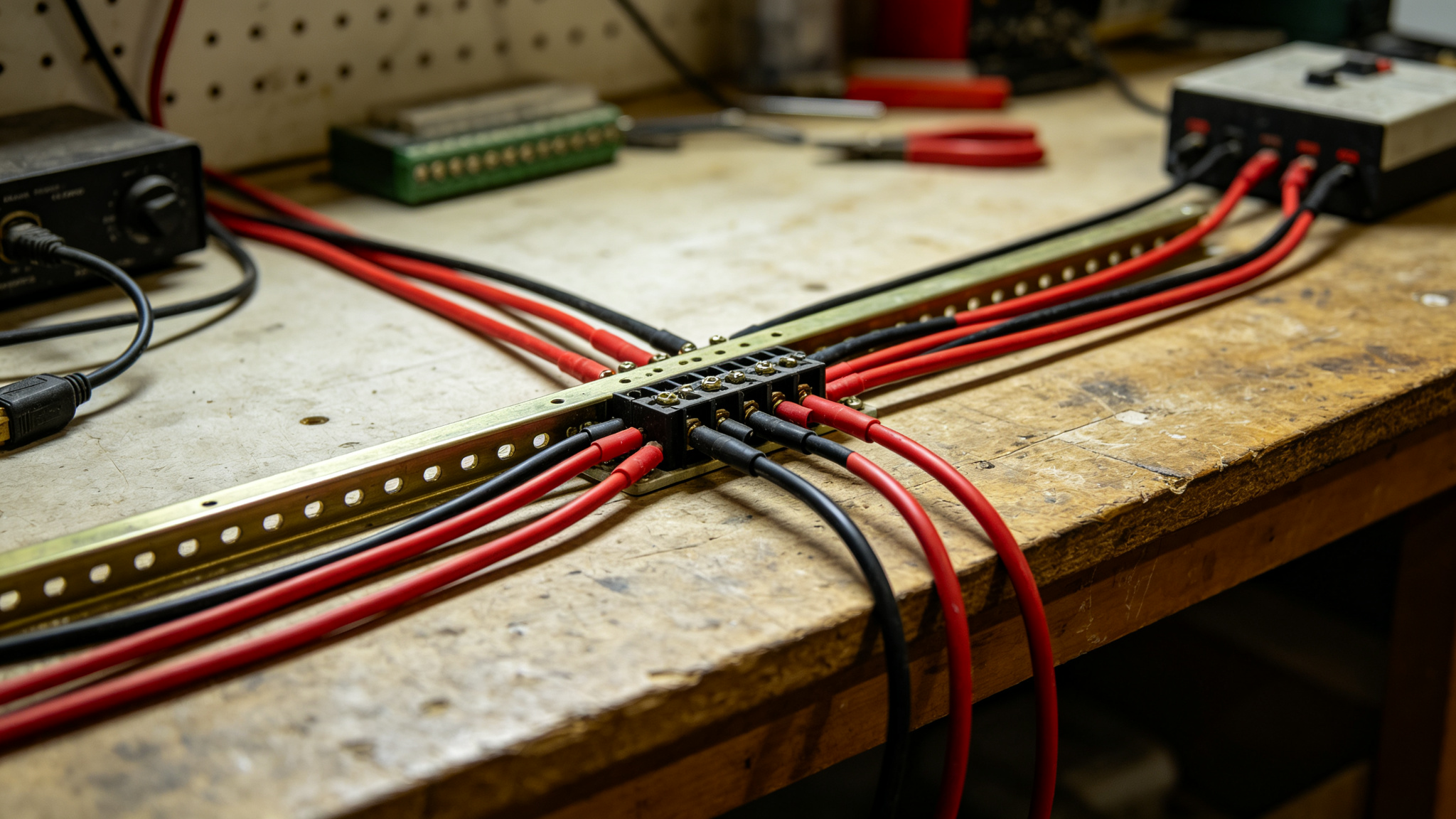 Home run parallel wiring with separate leads returning to a central distribution rail