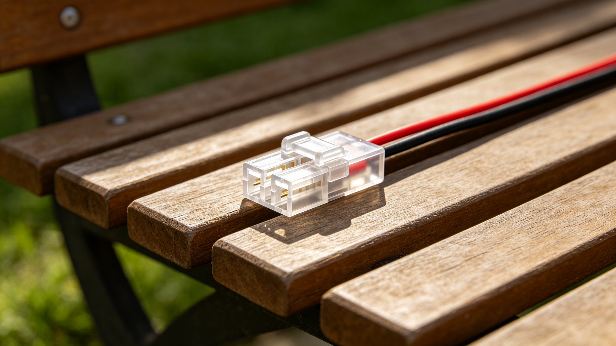 A solder-free LED strip connector with clear positive and negative slots