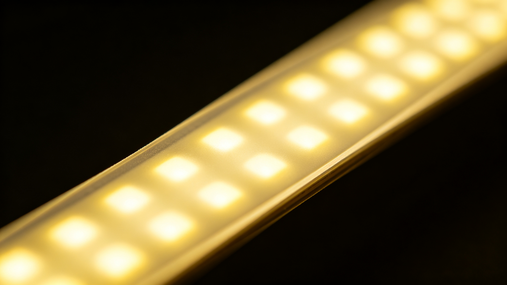 Macro close-up of a smooth continuous COB LED strip surface with no individual dots