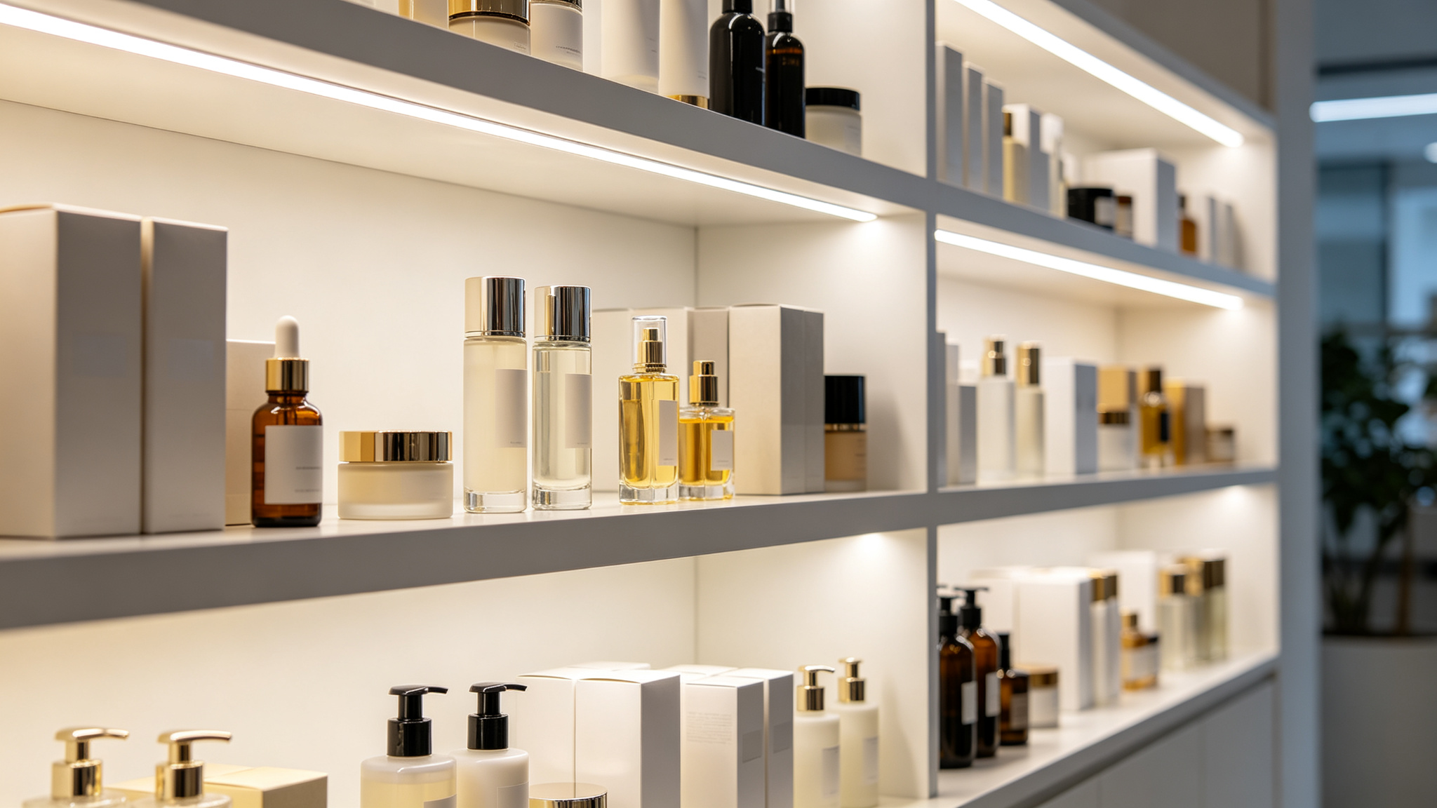 Bright retail shelf illuminated by efficient LED strip lighting