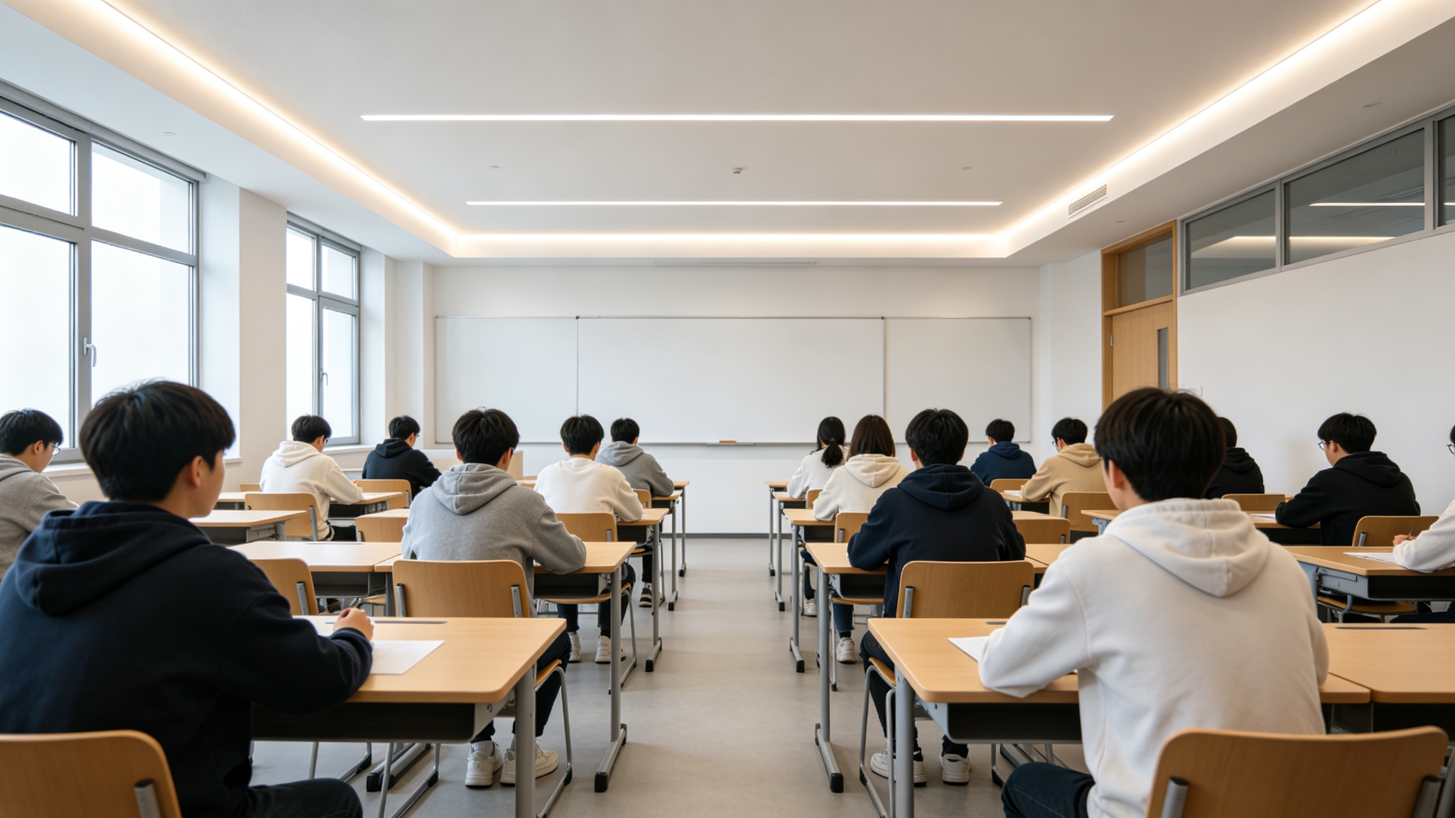 Bright modern classroom with uniform LED cove lighting