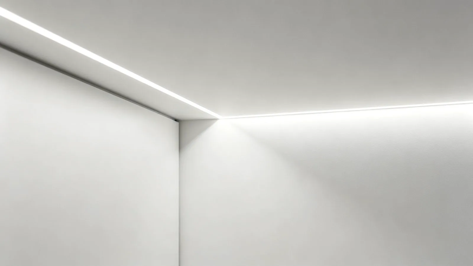 Modern minimalist interior with concealed LED strip in a ceiling-wall shadow gap reveal