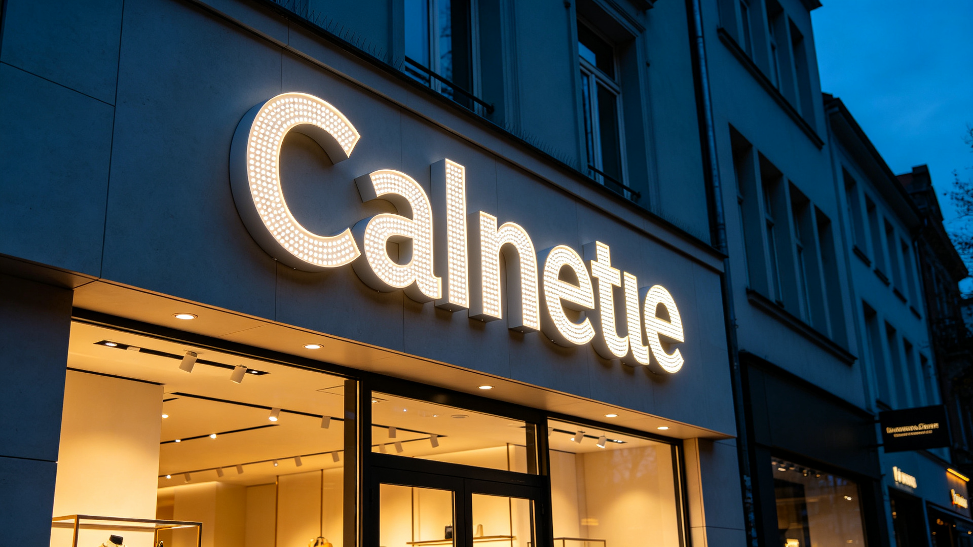 Commercial channel letter storefront sign glowing with even dot-free SCOB LED light at night