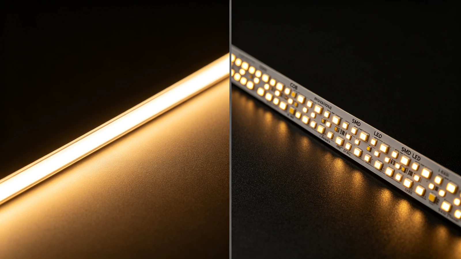 COB LED strip vs SMD LED strip side by side