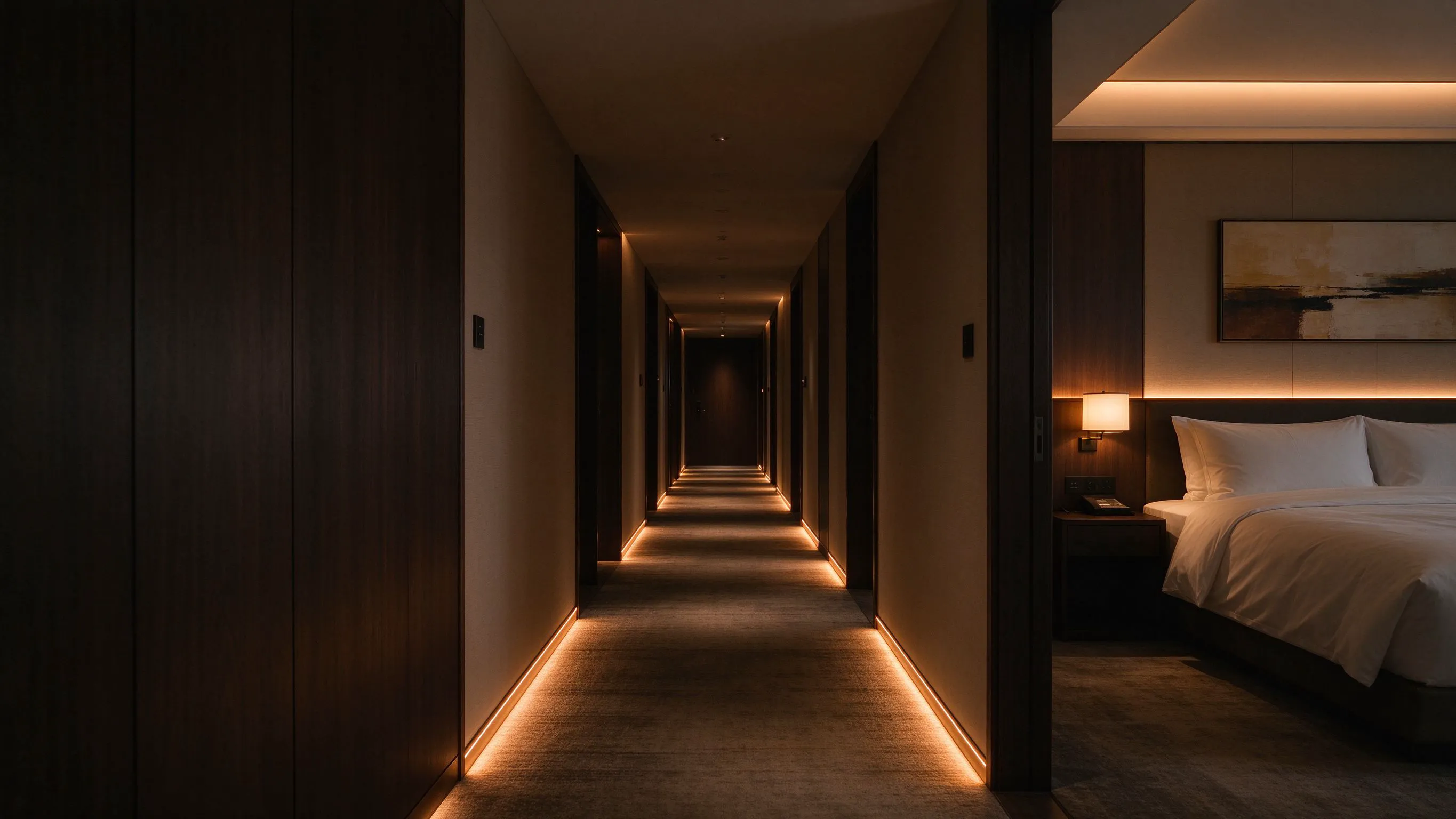 Hotel Guestroom & Corridor LED Strip Lighting: Cove, Reading, Nightlight and Control Layers