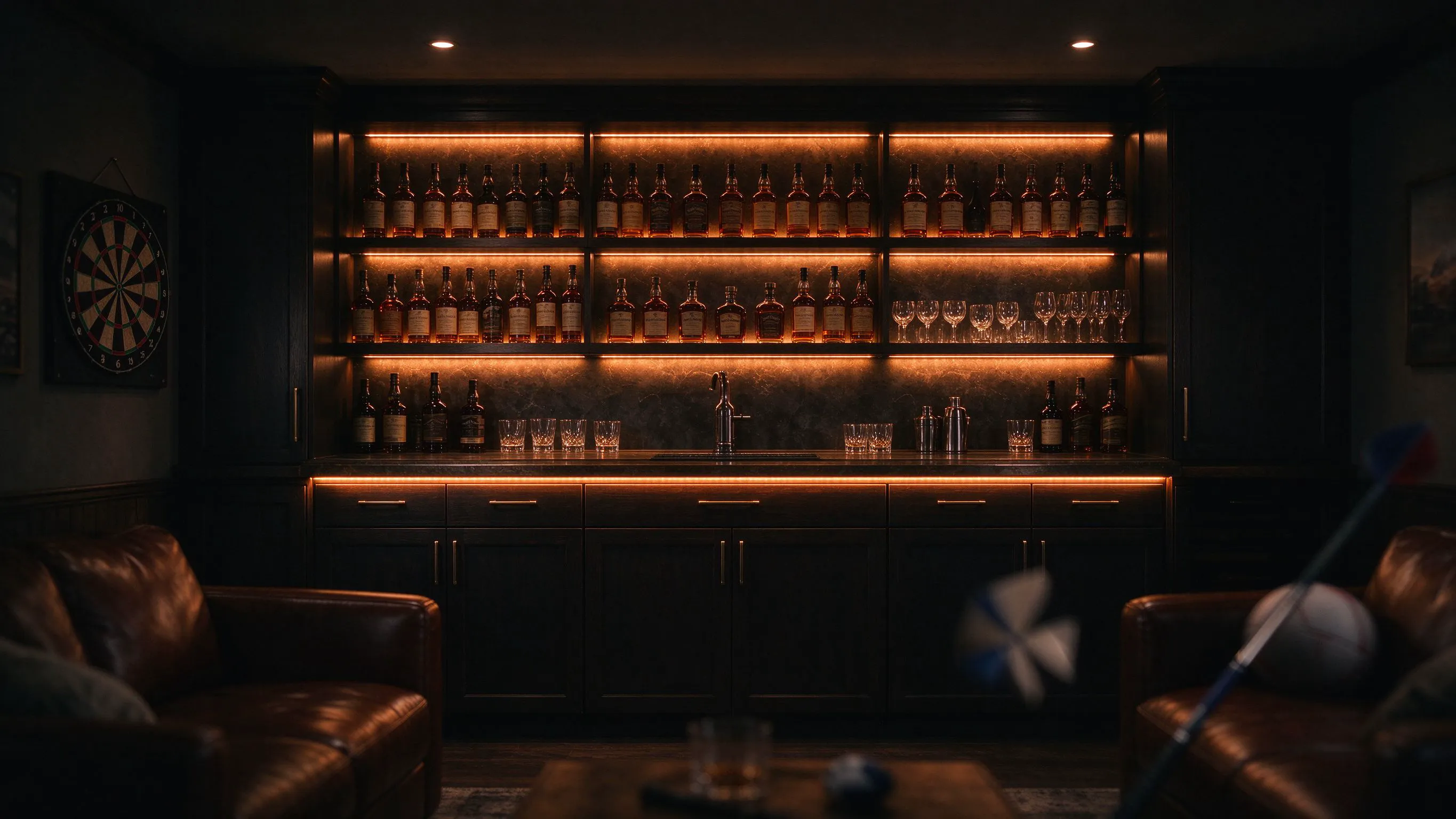 Man Cave & Home Bar LED Lighting: Neon, Pixel Color and Music-Reactive Accents