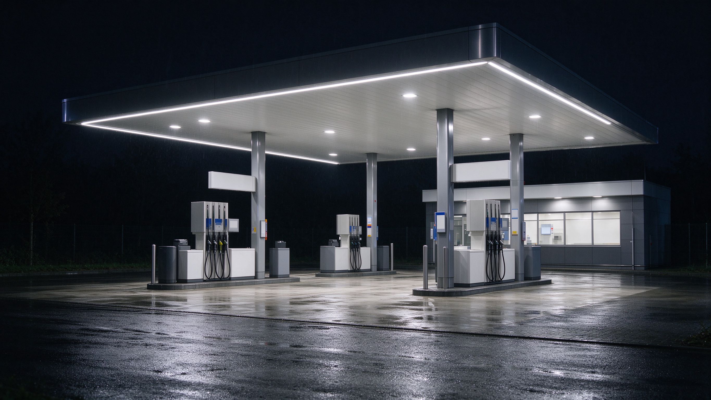 LED Strip Lighting for Gas Station Canopies: Bright, Wet-Location Layout
